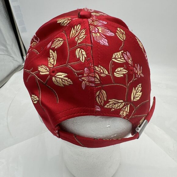 Vintage Asian Oriental Hat Unisex Adult Chinese Floral Red Adjustable Strap Cap - Picture 4 of 9